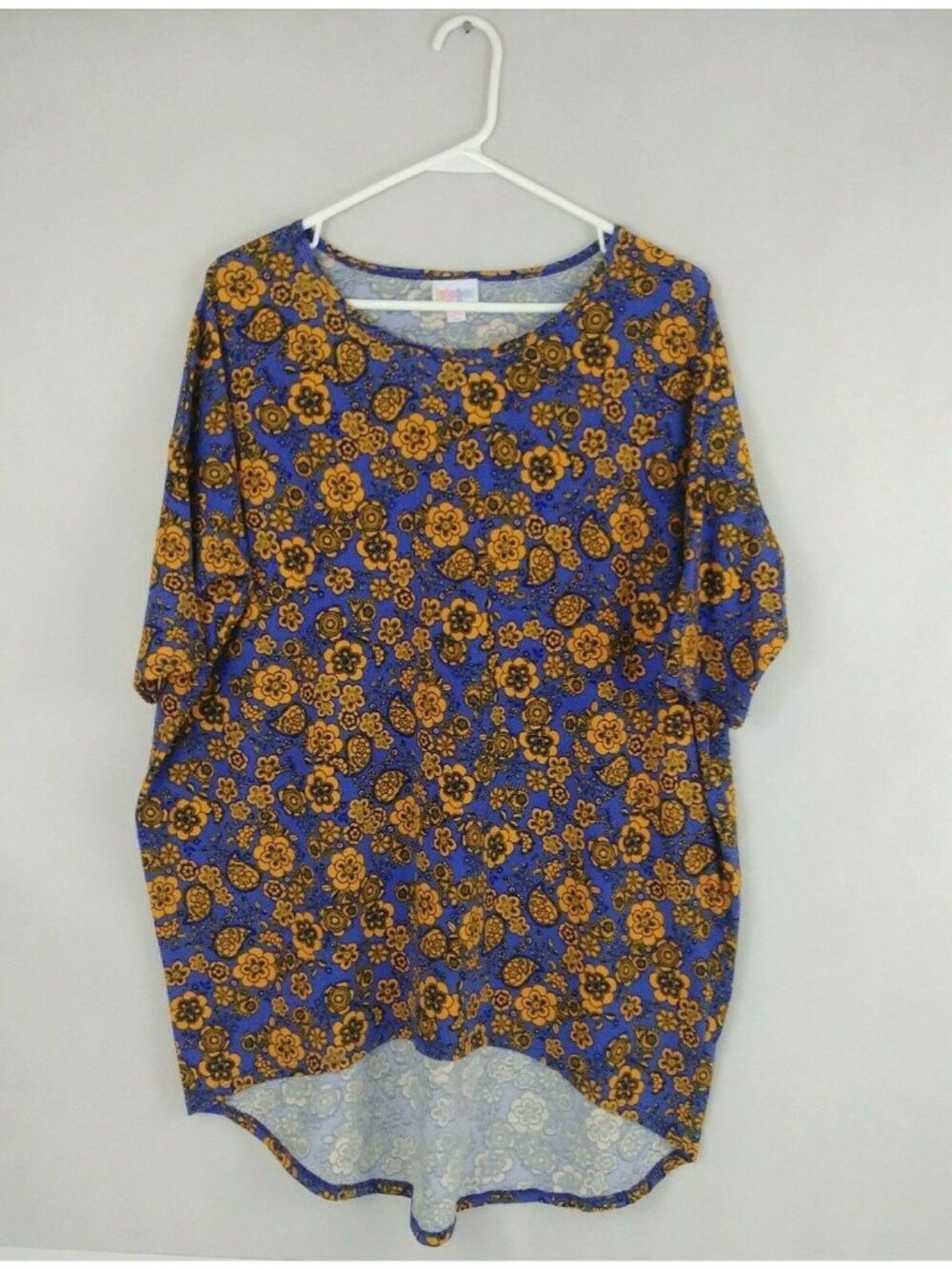 LuLaRoe Irma Tunic Blue With Orange Floral Paisley Design Size Small